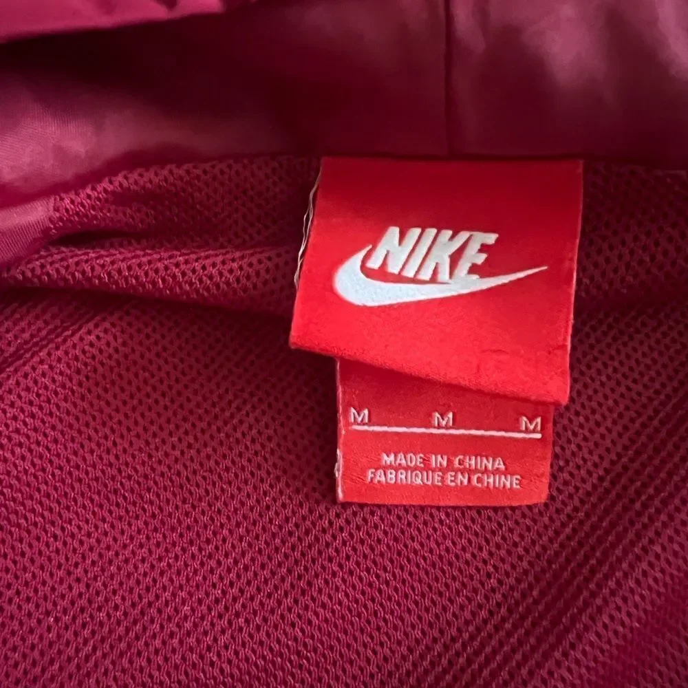 Nike Womens Waterproof Asymmetric Zip Tech Jacket Coat w/Hood Maroon 804032 Sz M